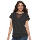 Women's Rock & Republic&reg; Mesh Inset French Terry Sweatshirt, Size: Large, Dark Grey
