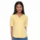 Petite Croft & Barrow&reg; Splitneck Button-tab Tee, Women's, Size: S Petite, Gold