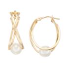 10k Gold Freshwater Cultured Pearl Crisscross Hoop Earrings, Women's, White