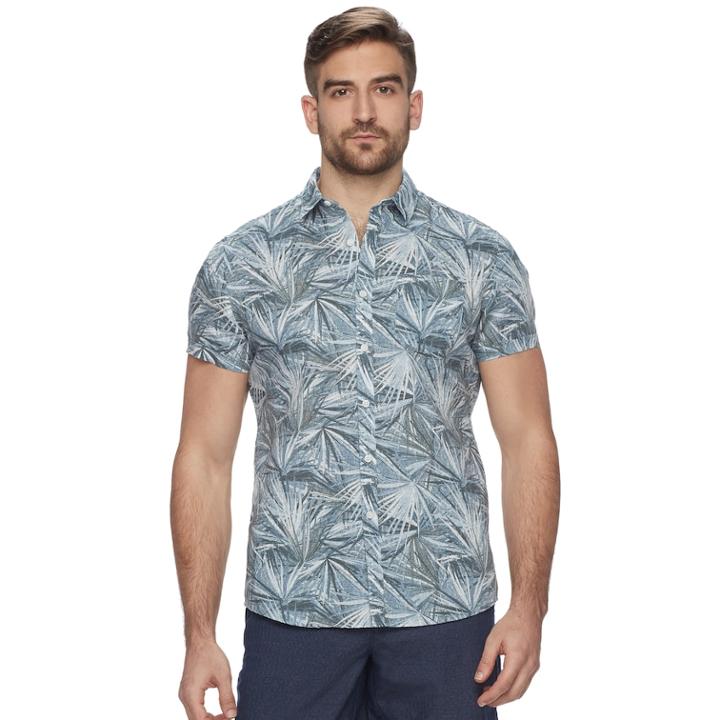 Men's Marc Anthony Slim-fit Linen Button-down Shirt, Size: Xxl, Blue