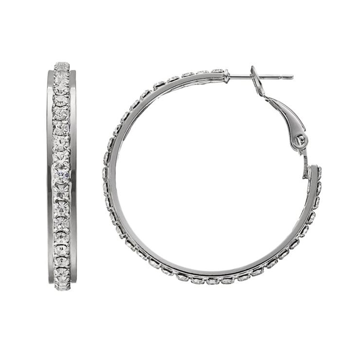 Duchess Of Dazzle Crystal Silver Tone Hoop Earrings, Women's, Grey