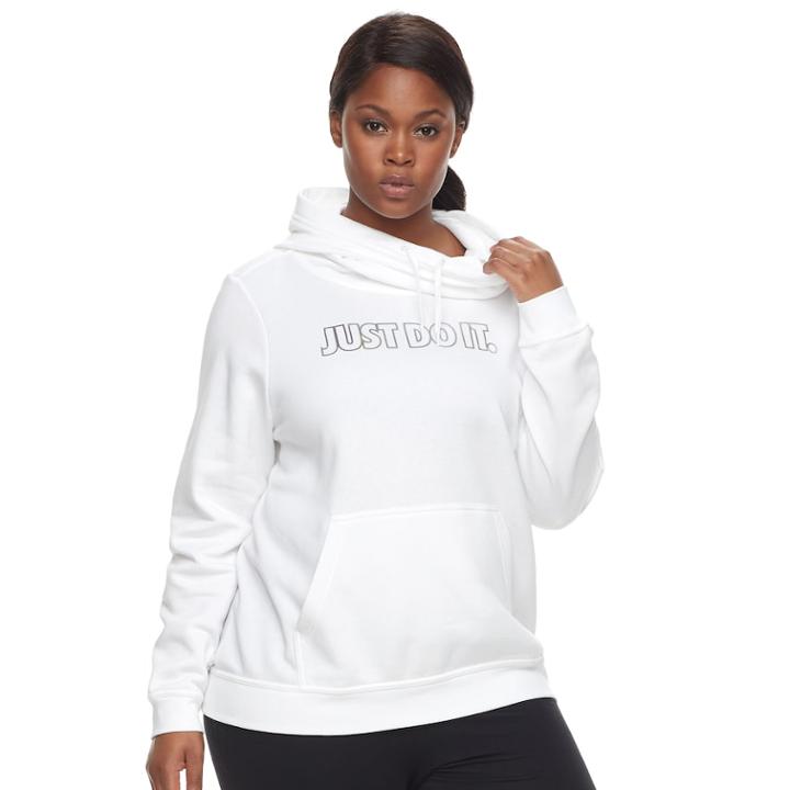 Plus Size Women's Nike Funnel-neck Hoodie, Size: 2xl, White