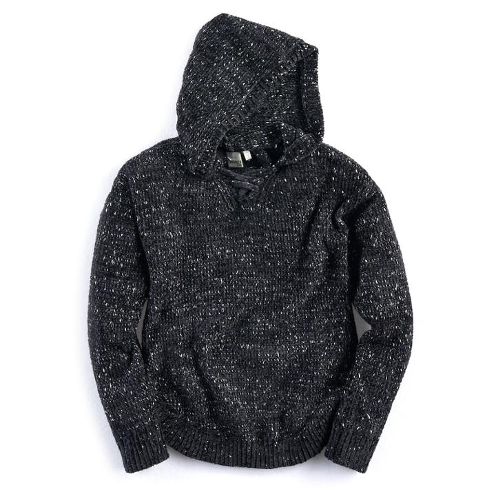 Girls 7-16 Size Mudd&reg; Lace-up Chenille Sweater Hoodie, Size: 16, Black