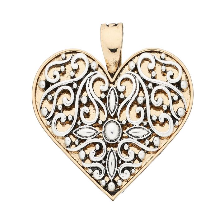 Wearable Art Two Tone Filigree Heart Pendant, Women's, Multicolor