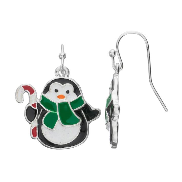 Candy Cane Penguin Nickel Free Drop Earrings, Women's, Multicolor