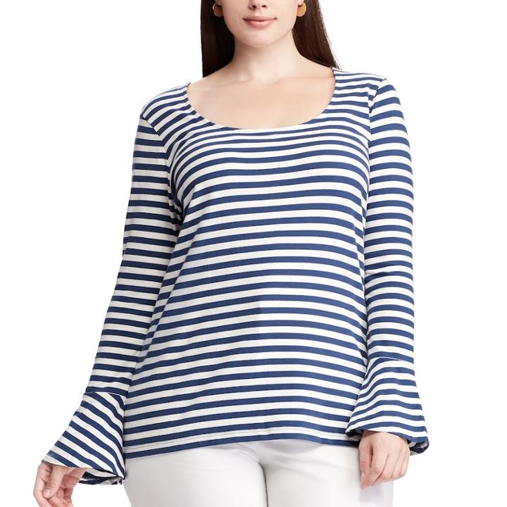 Plus Size Chaps Striped Bell Sleeve Top, Women's, Size: 1xl, Blue