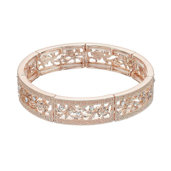 Lc Lauren Conrad Textured Openwork Flower Stretch Bracelet, Women's, Light Pink