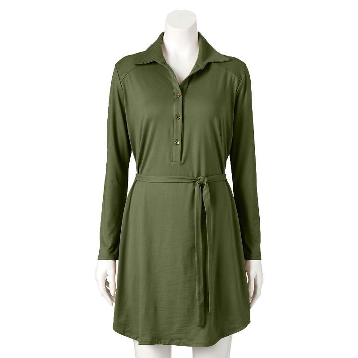 Women's Double Click Solid Shirtdress, Size: Large, Green Oth