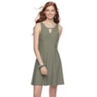 Juniors' Mudd&reg; Print Keyhole Fit & Flare Dress, Teens, Size: Small, Med Green