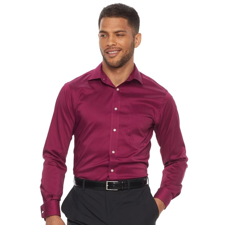 Men's Chaps Regular Fit Comfort Stretch Spread Collar Dress Shirt, Size: 17-32/33, Red Overfl