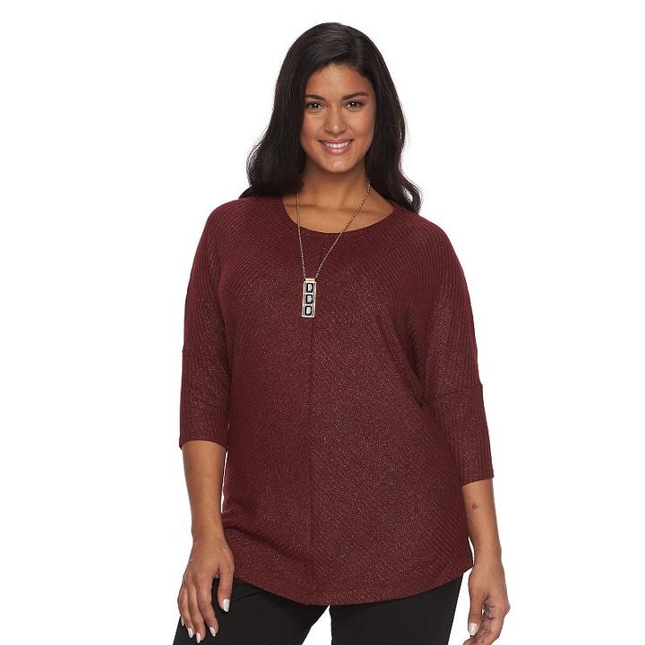Plus Size Ab Studio Metallic Dolman Top, Women's, Size: 1xl, Dark Red