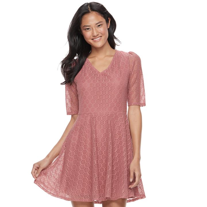 Juniors' Love, Fire Lace-up Back Skater Dress, Teens, Size: Xl, Med Pink