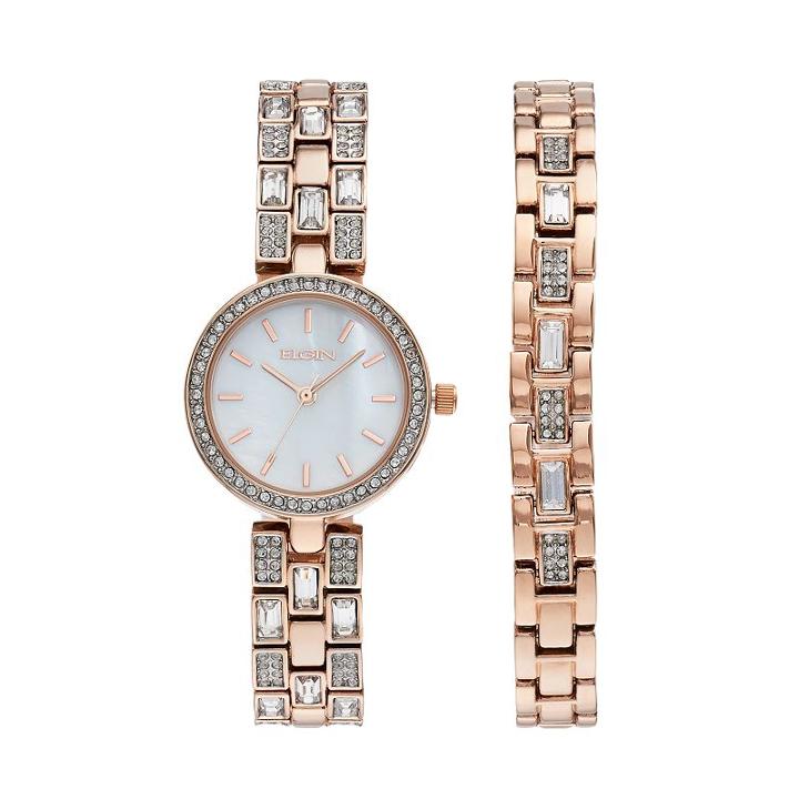 Elgin Women's Cubic Zirconia Watch & Bracelet Set, Multicolor