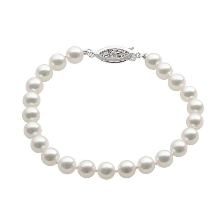 18k White Gold Aaa Akoya Cultured Pearl Bracelet (6.5-7 Mm), Women's, Size: 7.5