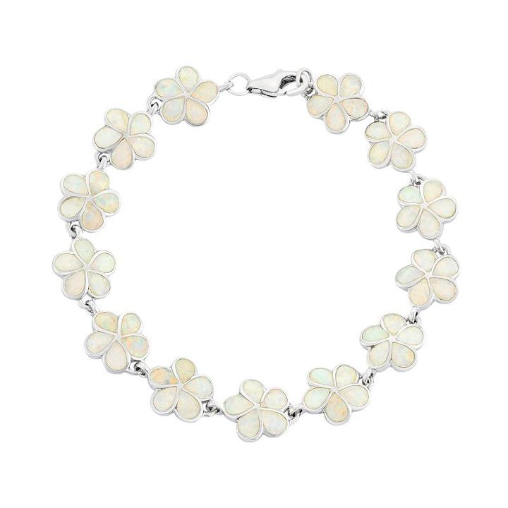 Lab-created Opal Sterling Silver Flower Bracelet, Women's, Size: 7, White