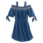 Girls 7-16 My Michelle Smocked Chambray Off Shoulder Dress, Size: 12, Blue Other