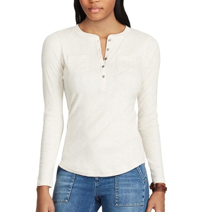 Women's Chaps Henley Top, Size: Medium, Brown
