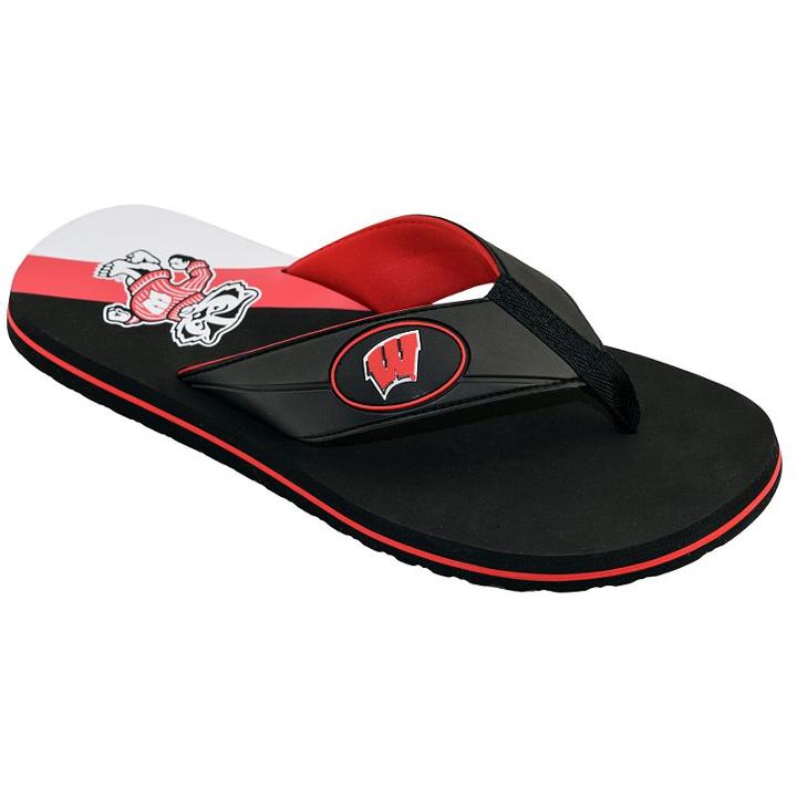 Men's College Edition Wisconsin Badgers Flip-flops, Size: Small, Black