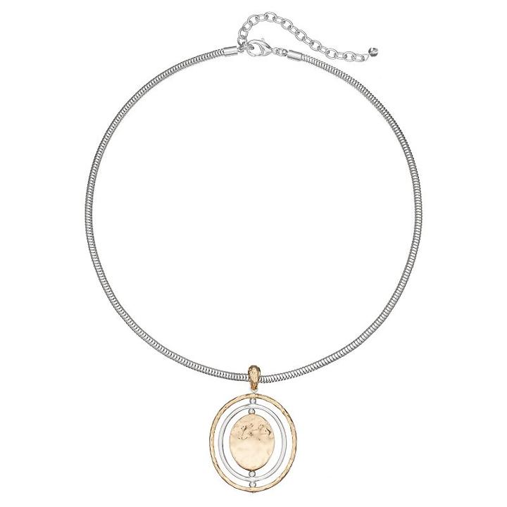 Napier Two Tone Hammered Triple Oval Pendant Necklace, Women's, Multicolor