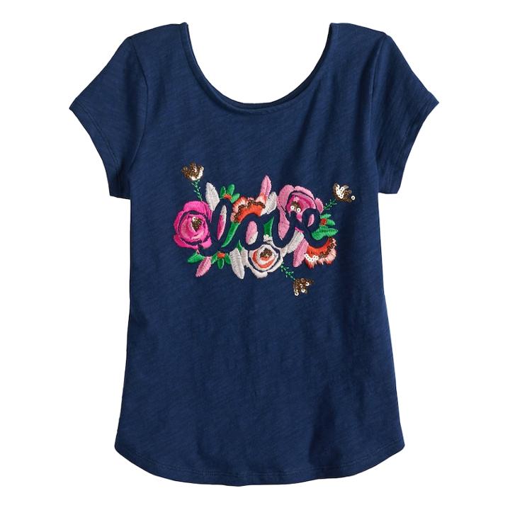 Girls 4-12 Sonoma Goods For Life&trade; Shirttail-hem Graphic Tee, Size: 6, Dark Blue