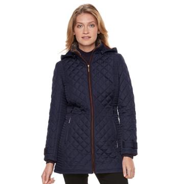 Women's Weathercast Quilted Faux-fur Trim Jacket, Size: Large, Blue