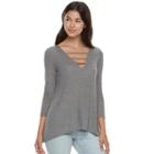 Juniors' Mudd&reg; Shark-bite Ladder V-neck Tee, Teens, Size: Xs, Grey