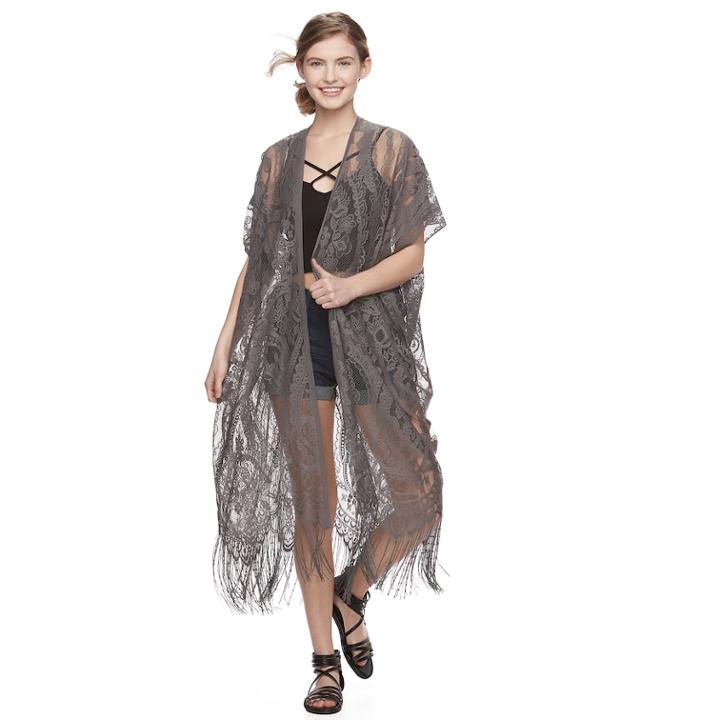 Women's Mudd&reg; Paisley Lace Kimono, Grey