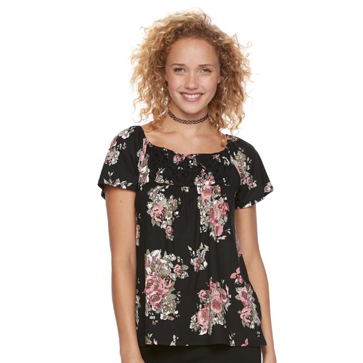 Juniors' Trixxi Print Ruched Tee, Teens, Size: Xs, Oxford
