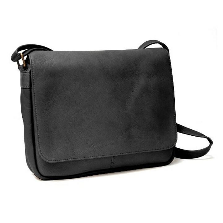 Royce Leather Vaquetta Flap Front Shoulder Bag, Women's, Black