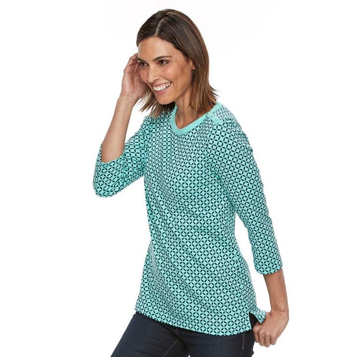 Women's Croft & Barrow&reg; Button-shoulder Tee, Size: Medium, Brt Blue