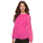 Women's Apt. 9&reg; Textured Balloon Sleeve Top, Size: Medium, Med Pink