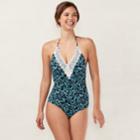 Women's Lc Lauren Conrad Beach Shop Lace-trim One-piece Swimsuit, Size: Small, Med Green