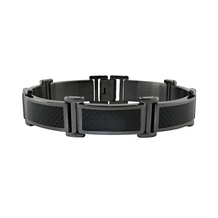 Lynx Stainless Steel Gray Ion-plated Carbon Fiber Bracelet - Men, Grey