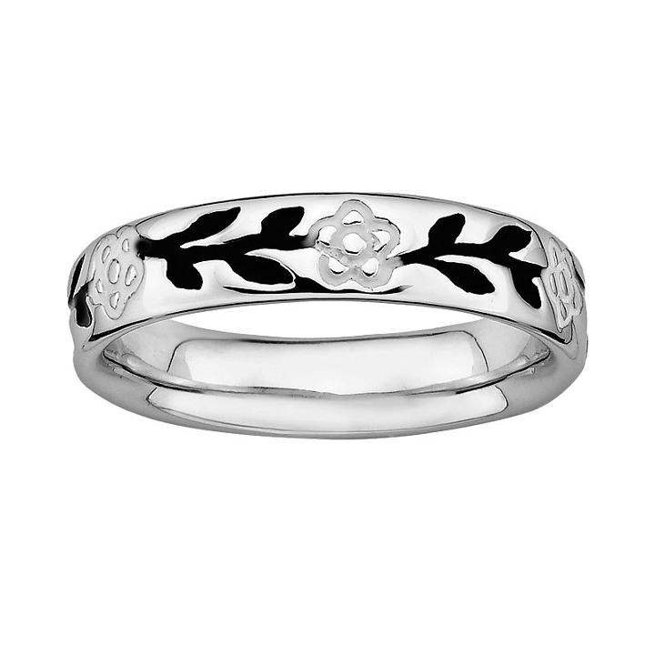 Stacks And Stones Sterling Silver Black And White Enamel Flower Stack Ring, Women's, Size: 6, Grey