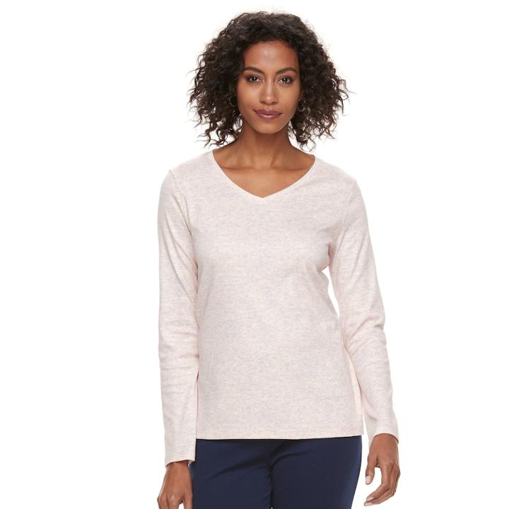 Women's Croft & Barrow&reg; Classic Long Sleeve V-neck Tee, Size: Small, Brt Pink