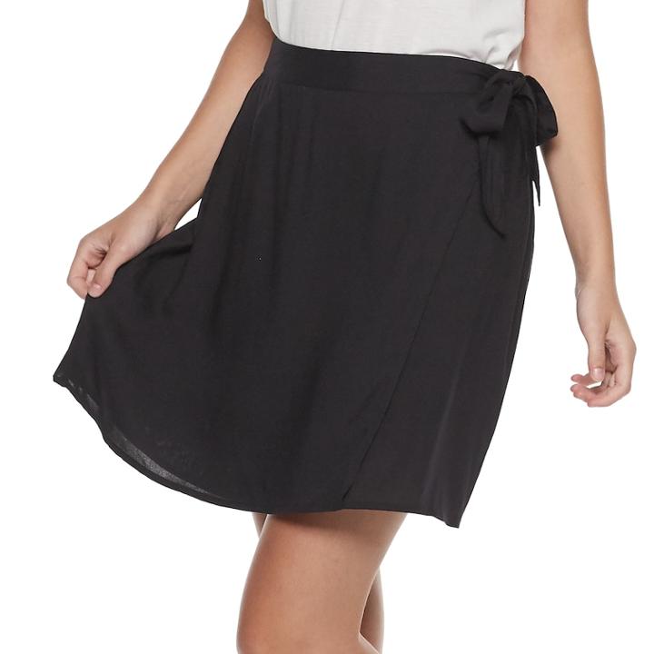 Juniors' So&reg; Challis Wrap Skirt, Teens, Size: Xl, Black