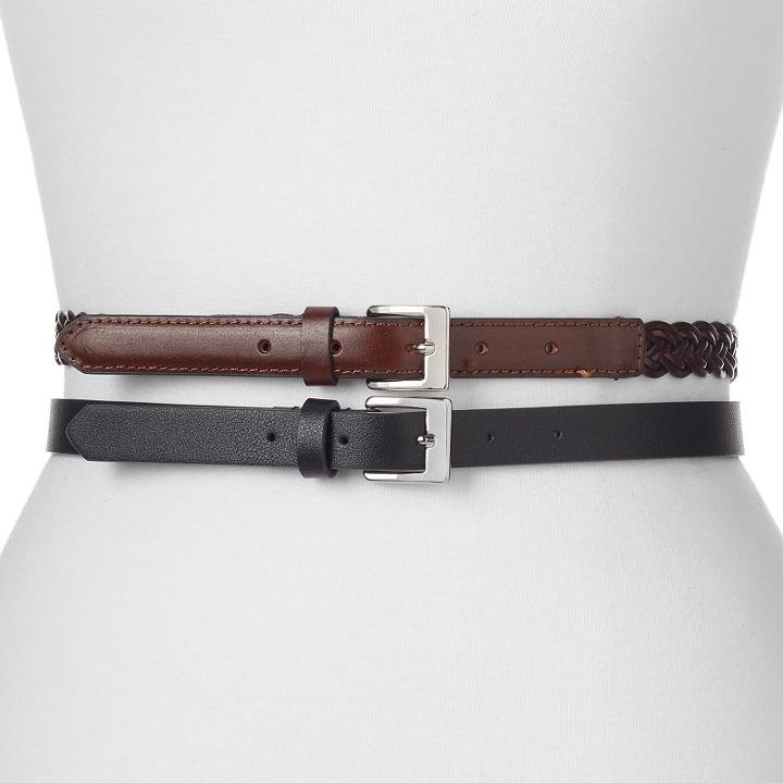 Women's Apt. 9&reg; 2-for-1 Solid & Braided Belt Set, Size: Xl, Med Beige