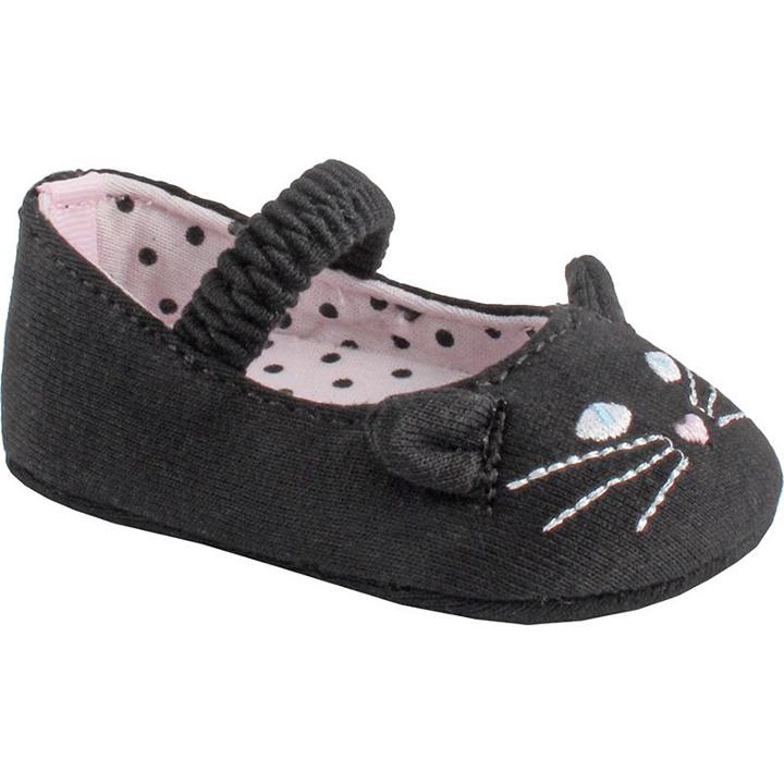 Baby Girl Wee Kids Knit Cat Skimmer Crib Shoe, Size: 0, Black