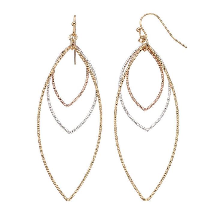 Lc Lauren Conrad Tri Tone Open Marquise Drop Earrings, Women's, Multicolor