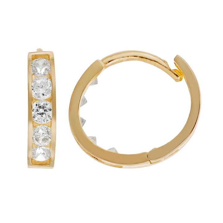Charming Cubic Zirconia Girl 14k Gold Hoop Earrings - Made With Swarovski Zirconia - Kids, Yellow
