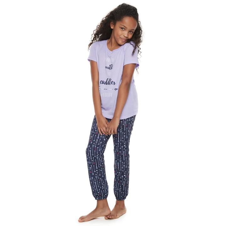 Girls 4-14 Jammies For Your Families I Run On Milk And Cuddles #kidlife Tee & Arrow Bottoms Pajama Set, Size: 12, Dark Blue