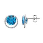 Sterling Silver Blue Topaz & Lab-created White Sapphire Circle Stud Earrings, Women's