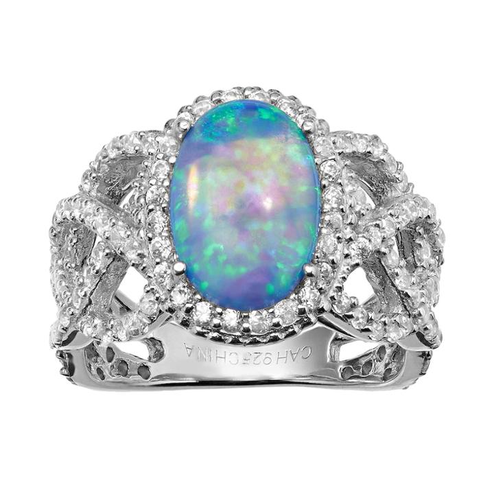 Sophie Miller Lab-created Blue Opal And Cubic Zirconia Sterling Silver Halo Openwork Ring, Women's, Size: 6