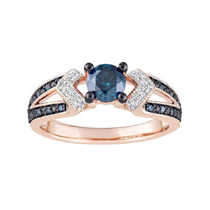 Stella Grace 10k Rose Gold 3/4 Carat T.w. Blue & White Diamond Split Shank Ring, Women's, Size: 7