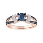 Stella Grace 10k Rose Gold 3/4 Carat T.w. Blue & White Diamond Split Shank Ring, Women's, Size: 7