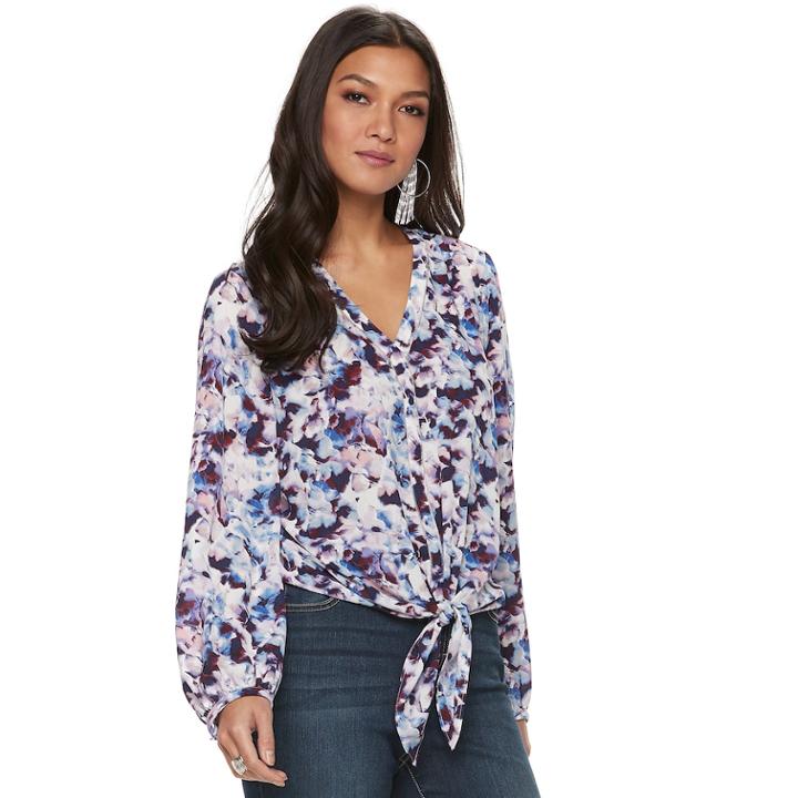 Women's Jennifer Lopez Tie Front Top, Size: Xl, Blue