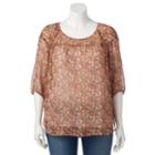 Plus Size Lc Lauren Conrad Printed Chiffon Peasant Top, Women's, Size: 3xl, Drk Orange