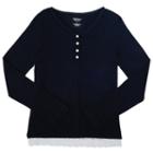 Girls Plus Size French Toast Scalloped Lace Henley, Girl's, Size: 14-16 Plus, Black