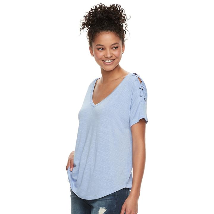 Juniors' So&reg; Lace-up Shoulder Tee, Teens, Size: Xxs, Light Blue