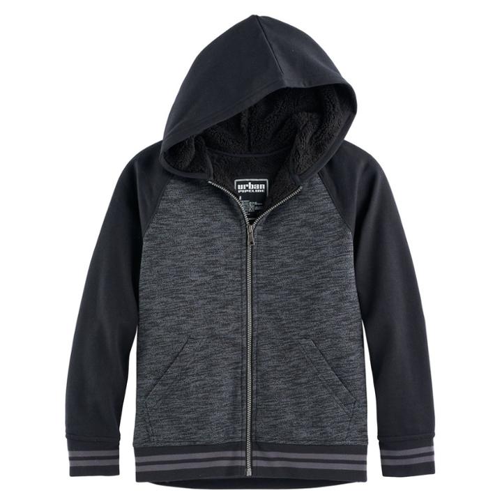 Boys 8-20 Urban Pipeline&reg; Raglan Sherpa-lined Fleece Hoodie, Size: Small, Black